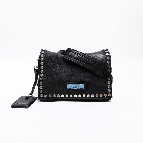 PRADA Ethiket Leather Shoulder Bag black WS20288