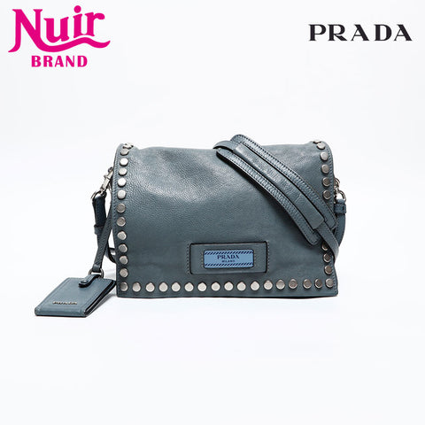 PRADA Ethiket Leather Shoulder Bag blue WS20289
