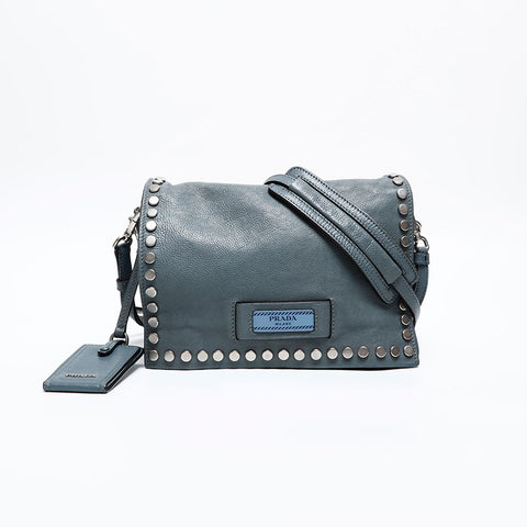 PRADA Ethiket Leather Shoulder Bag blue WS20289