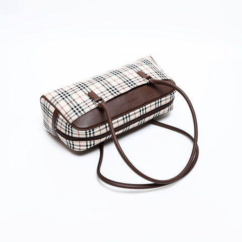 極美品 バーバリー BURBERRY チェック コットン ショルダーバッグ ベージュ WS20293