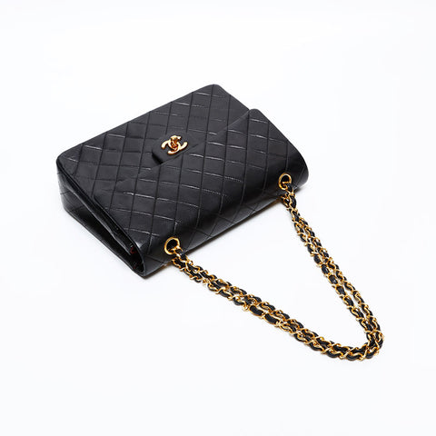 CHANEL No. 1 1986-1988 Lambskin Matelasse Square Double Flap Shoulder Bag black WS20299