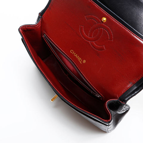CHANEL No. 1 1986-1988 Lambskin Matelasse Square Double Flap Shoulder Bag black WS20299