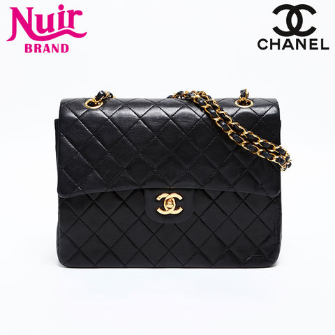 CHANEL No. 1 1986-1988 Lambskin Matelasse Square Double Flap Shoulder Bag black WS20299