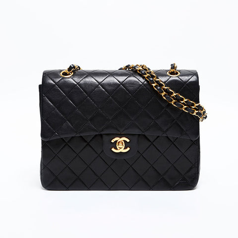 CHANEL No. 1 1986-1988 Lambskin Matelasse Square Double Flap Shoulder Bag black WS20299