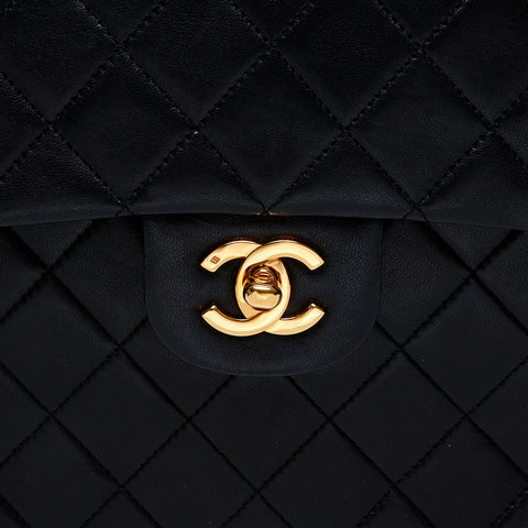 CHANEL No. 1 1986-1988 Lambskin Matelasse Square Double Flap Shoulder Bag black WS20299