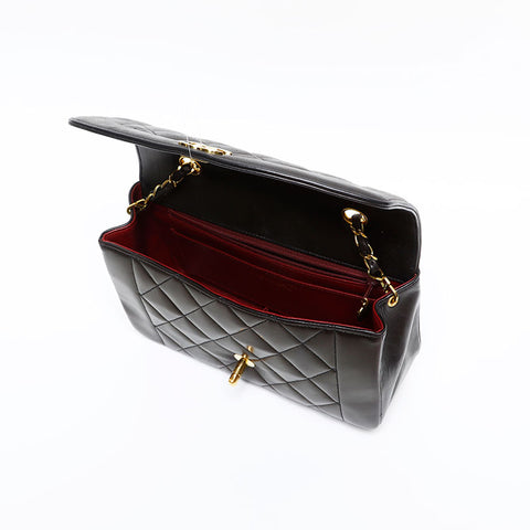 CHANEL No. 2 1991-1994 Diana Lambskin Mini 7.9" Matelasse Shoulder Bag black WS20301