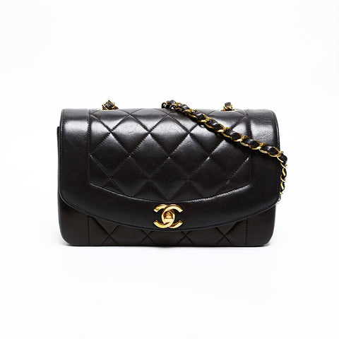 CHANEL No. 2 1991-1994 Diana Lambskin Mini 7.9" Matelasse Shoulder Bag black WS20301