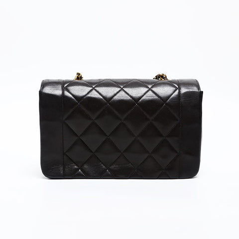 CHANEL No. 2 1991-1994 Diana Lambskin Mini 7.9" Matelasse Shoulder Bag black WS20301