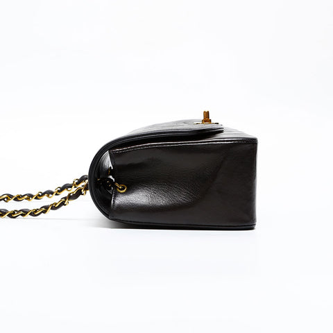 CHANEL No. 2 1991-1994 Diana Lambskin Mini 7.9" Matelasse Shoulder Bag black WS20301