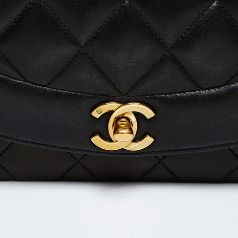 CHANEL No. 2 1991-1994 Diana Lambskin Mini 7.9" Matelasse Shoulder Bag black WS20301