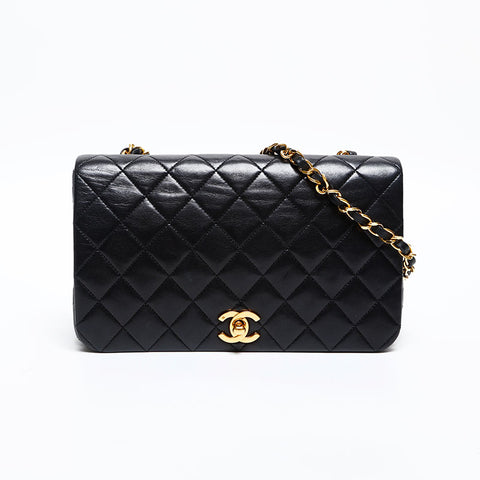 CHANEL No. 1 Full flap lambskin matelassé Chain 1989-1991 Shoulder Bag black WS20304