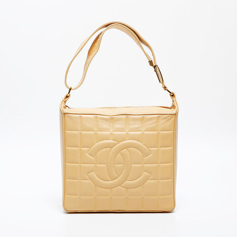 CHANEL Chocolate Bar COCO Mark No. 8 Square 2003-2004 Shoulder Bag beige WS20305