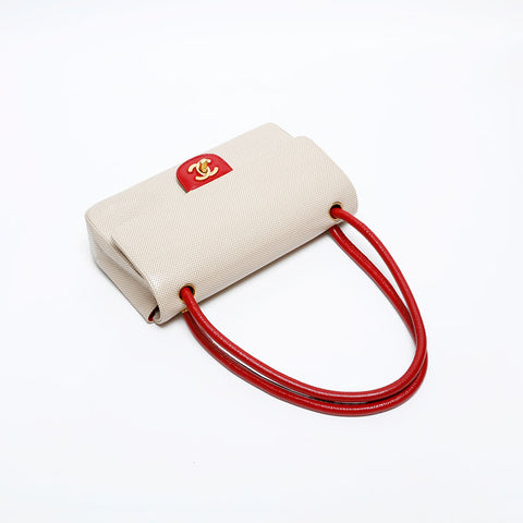 CHANEL 6th series 2000-2002 Punching flap leather Shoulder Bag beige WS20308