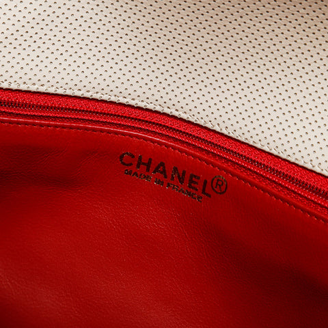 CHANEL 6th series 2000-2002 Punching flap leather Shoulder Bag beige WS20308