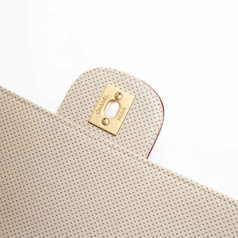 CHANEL 6th series 2000-2002 Punching flap leather Shoulder Bag beige WS20308