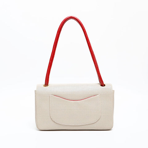 CHANEL 6th series 2000-2002 Punching flap leather Shoulder Bag beige WS20308