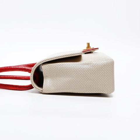 CHANEL 6th series 2000-2002 Punching flap leather Shoulder Bag beige WS20308
