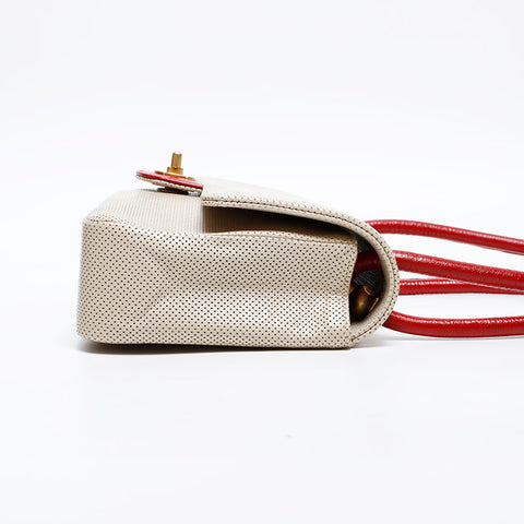 CHANEL 6th series 2000-2002 Punching flap leather Shoulder Bag beige WS20308
