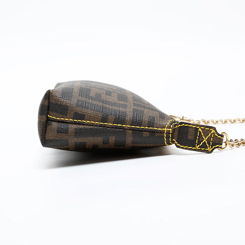 FENDI Zucca Accessory Pouch Shoulder Bag Brown WS20309