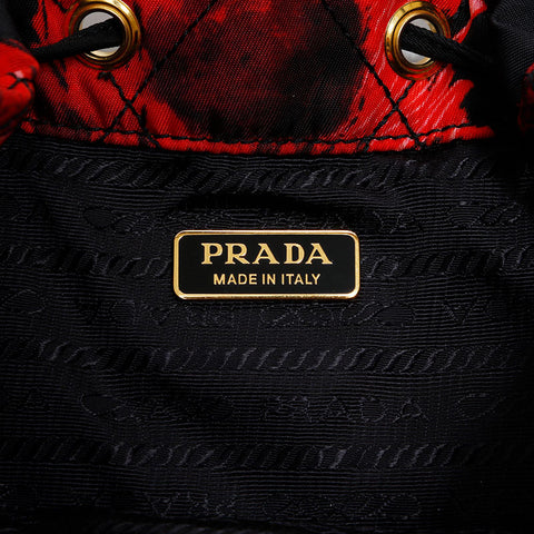 PRADA Nylon Drawstring Bag with Flower Print Shoulder Bag black WS20313