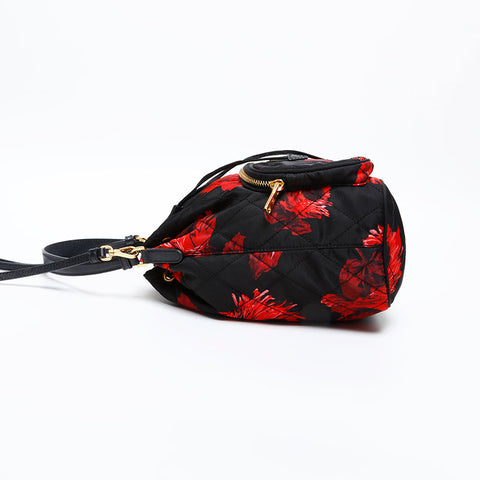 PRADA Nylon Drawstring Bag with Flower Print Shoulder Bag black WS20313