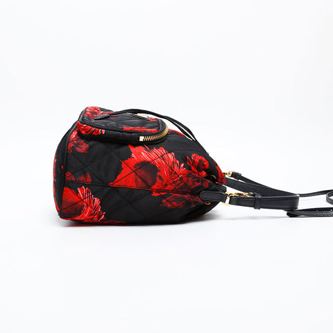 PRADA Nylon Drawstring Bag with Flower Print Shoulder Bag black WS20313