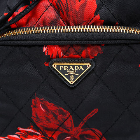 PRADA Nylon Drawstring Bag with Flower Print Shoulder Bag black WS20313