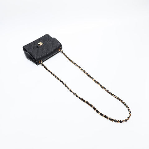 CHANEL No. 7 2002-2003 Caviar Skin Mini Matelasse Shoulder Bag black WS20317