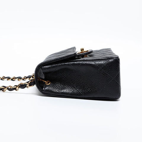 CHANEL No. 7 2002-2003 Caviar Skin Mini Matelasse Shoulder Bag black WS20317