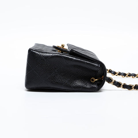 CHANEL No. 7 2002-2003 Caviar Skin Mini Matelasse Shoulder Bag black WS20317