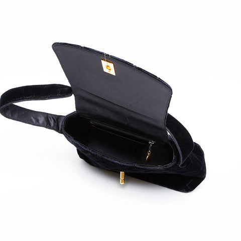CHANEL No. 4 1996-1997 Velour Flap Turnlock Shoulder Bag black WS20319