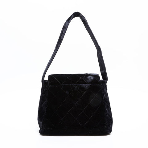 CHANEL No. 4 1996-1997 Velour Flap Turnlock Shoulder Bag black WS20319