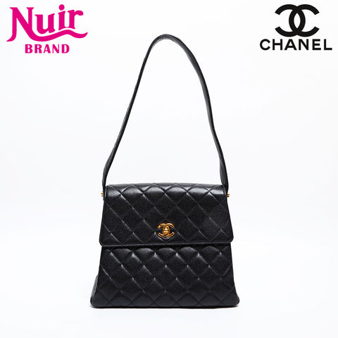 CHANEL No. 4 1996-1997 Caviar Skin Turnlock Matelasse COCO Mark Shoulder Bag black WS20322