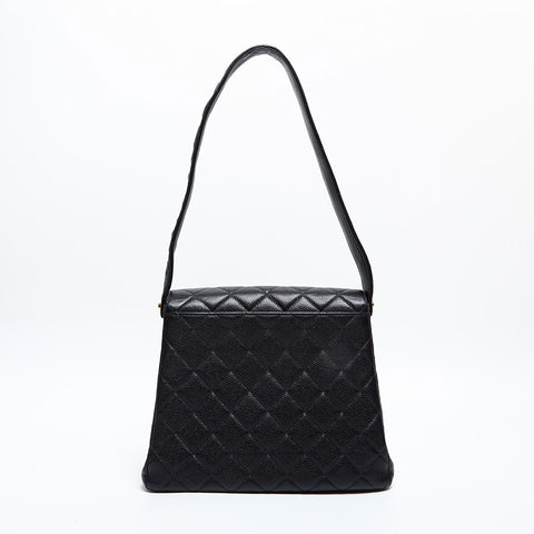 CHANEL No. 4 1996-1997 Caviar Skin Turnlock Matelasse COCO Mark Shoulder Bag black WS20322