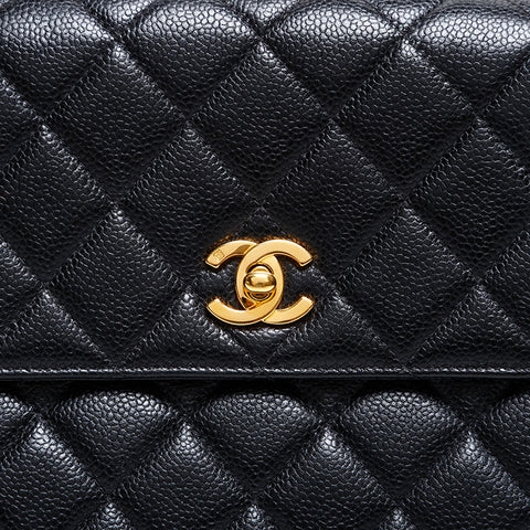 CHANEL No. 4 1996-1997 Caviar Skin Turnlock Matelasse COCO Mark Shoulder Bag black WS20322