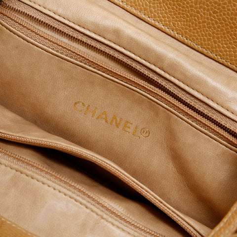 CHANEL No. 3 1994-1996 Caviar Skin Turnlock COCO Mark Backpack Â· Daypack beige WS20323