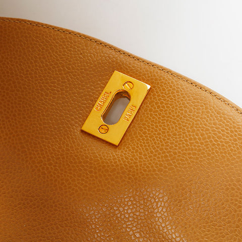 CHANEL No. 3 1994-1996 Caviar Skin Turnlock COCO Mark Backpack Â· Daypack beige WS20323