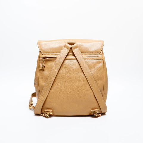 CHANEL No. 3 1994-1996 Caviar Skin Turnlock COCO Mark Backpack Â· Daypack beige WS20323