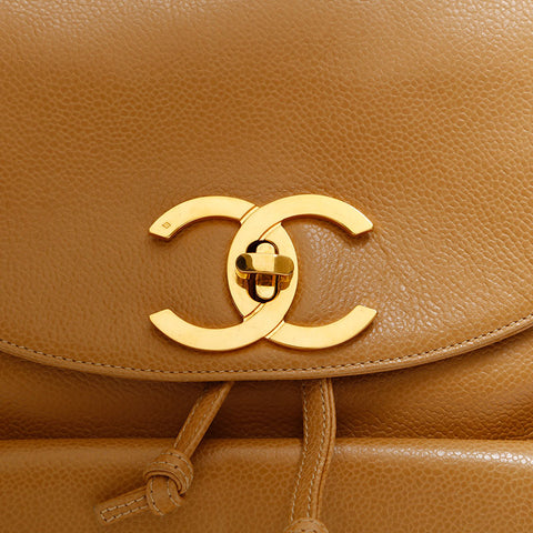 CHANEL No. 3 1994-1996 Caviar Skin Turnlock COCO Mark Backpack Â· Daypack beige WS20323
