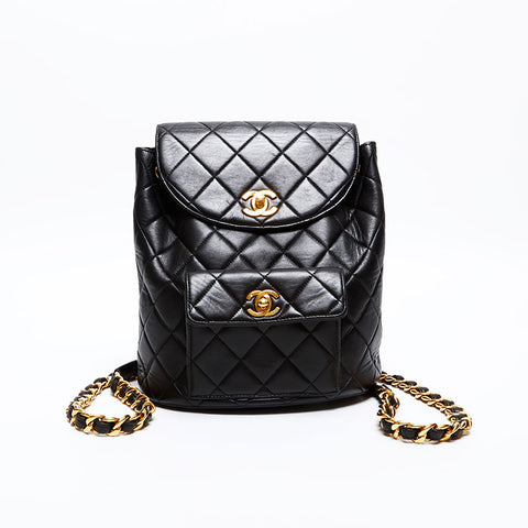 CHANEL No. 2 Lambskin Matelasse 1991-1994 Turnlock COCO Mark Backpack Â· Daypack black WS20324