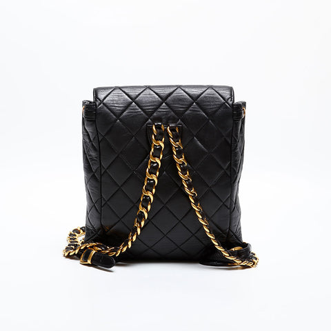 CHANEL No. 2 Lambskin Matelasse 1991-1994 Turnlock COCO Mark Backpack Â· Daypack black WS20324