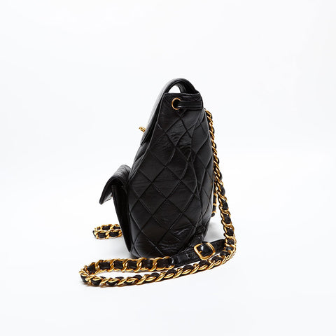 CHANEL No. 2 Lambskin Matelasse 1991-1994 Turnlock COCO Mark Backpack Â· Daypack black WS20324