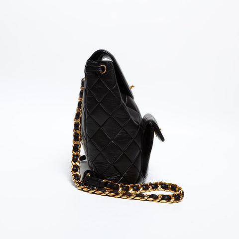 CHANEL No. 2 Lambskin Matelasse 1991-1994 Turnlock COCO Mark Backpack Â· Daypack black WS20324