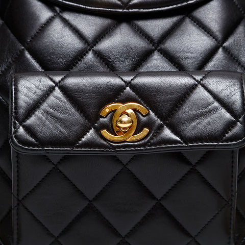 CHANEL No. 2 Lambskin Matelasse 1991-1994 Turnlock COCO Mark Backpack Â· Daypack black WS20324