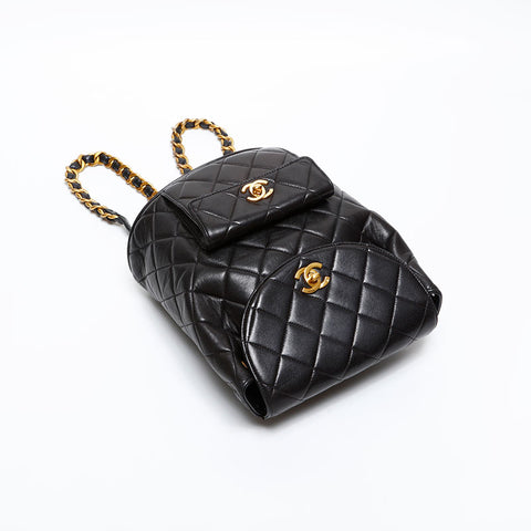 CHANEL No. 3 Lambskin Matelasse 1994-1996 Turnlock COCO Mark Backpack Â· Daypack black WS20325