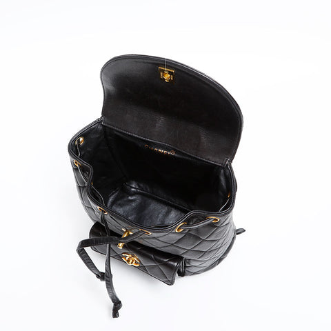 CHANEL No. 3 Lambskin Matelasse 1994-1996 Turnlock COCO Mark Backpack Â· Daypack black WS20325