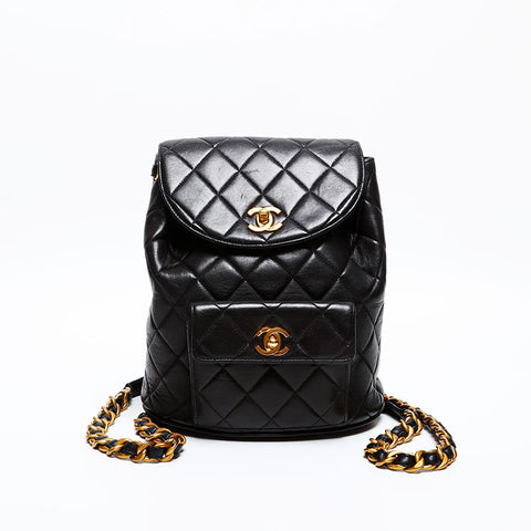 CHANEL No. 3 Lambskin Matelasse 1994-1996 Turnlock COCO Mark Backpack Â· Daypack black WS20325