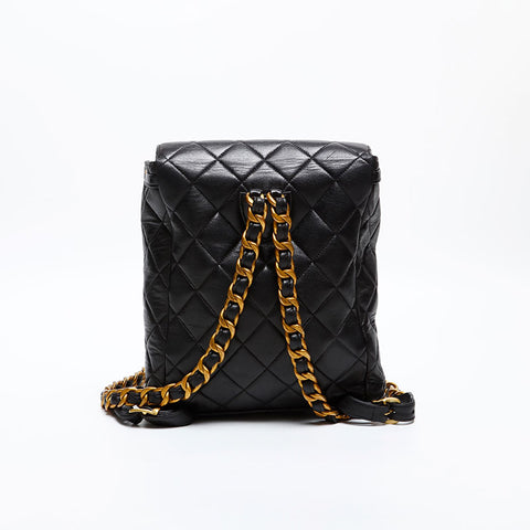 CHANEL No. 3 Lambskin Matelasse 1994-1996 Turnlock COCO Mark Backpack Â· Daypack black WS20325