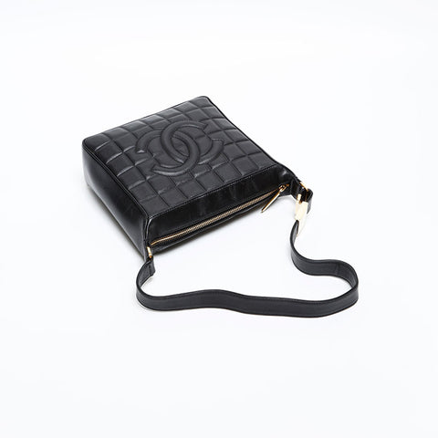 CHANEL No.8 2003-2004 Lambskin COCO Mark Chocolate Bar Square Shoulder Bag black WS20326