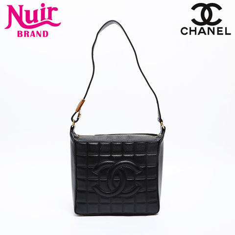 CHANEL No.8 2003-2004 Lambskin COCO Mark Chocolate Bar Square Shoulder Bag black WS20326